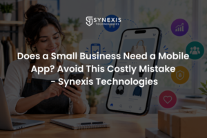 Does a small business need a mobile app? Shop owner browsing a shopping app on her phone
