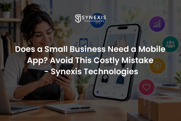 Does a small business need a mobile app? Shop owner browsing a shopping app on her phone